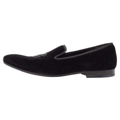 Alexander McQueen Black Velvet Skull Embroidered Smoking Slippers Size 45