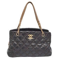Chanel Black/Beige Quilted Leather Paris Dallas Chic Stitch Bag
