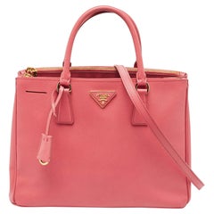 Prada Dark Pink Saffiano Leather Medium Double Zip Tote