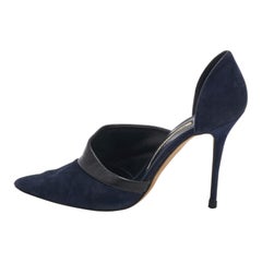 Manolo Blahnik Navy Blue/Black Suede and Leather D'orsay Pumps Size 36