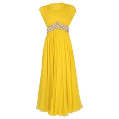 1960's Bob Bugnand Sunshine-Yellow Draped Silk Chiffon Beaded Goddess Gown 5