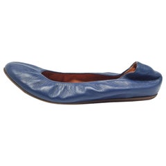 Lanvin Navy Blue Leather Scrunch Ballet Flats Size 38