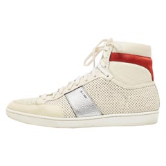 Saint Laurent Paris White Perforated Leather High Top Sneakers Size 43