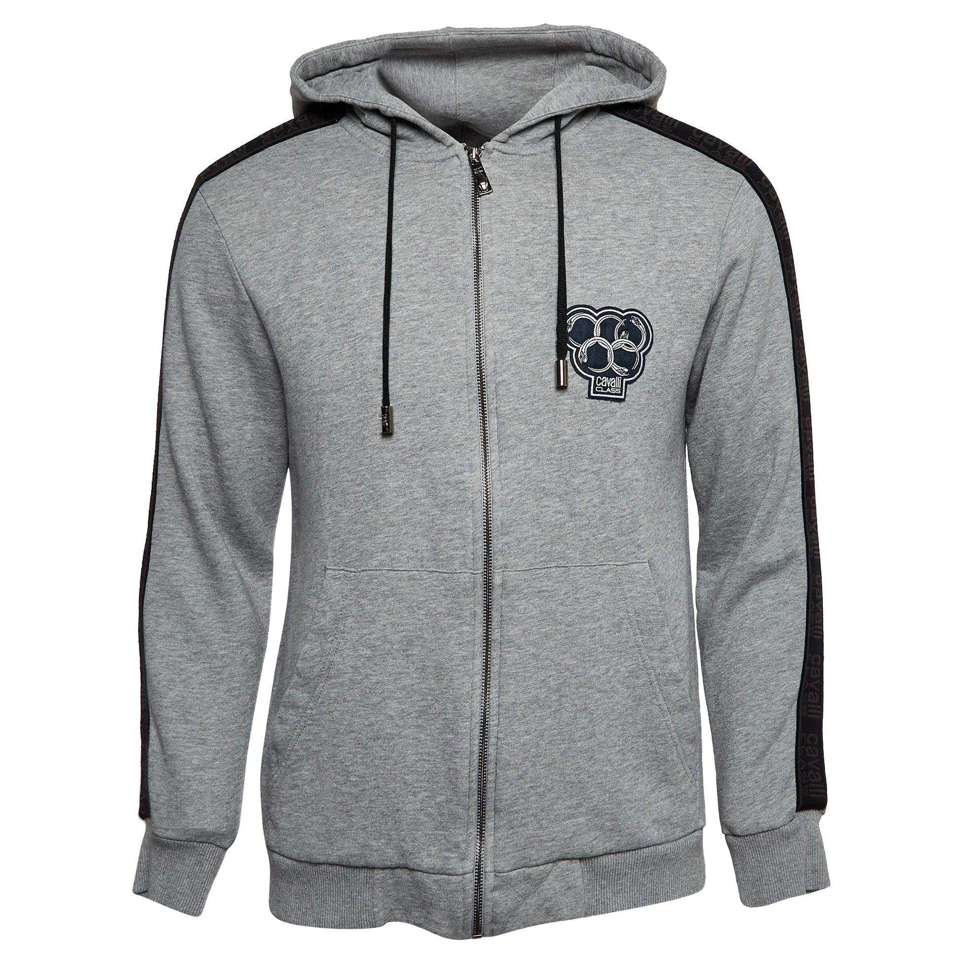 Class by Roberto Cavalli - Felpa con zip in cotone grigio con applicazioni - L.