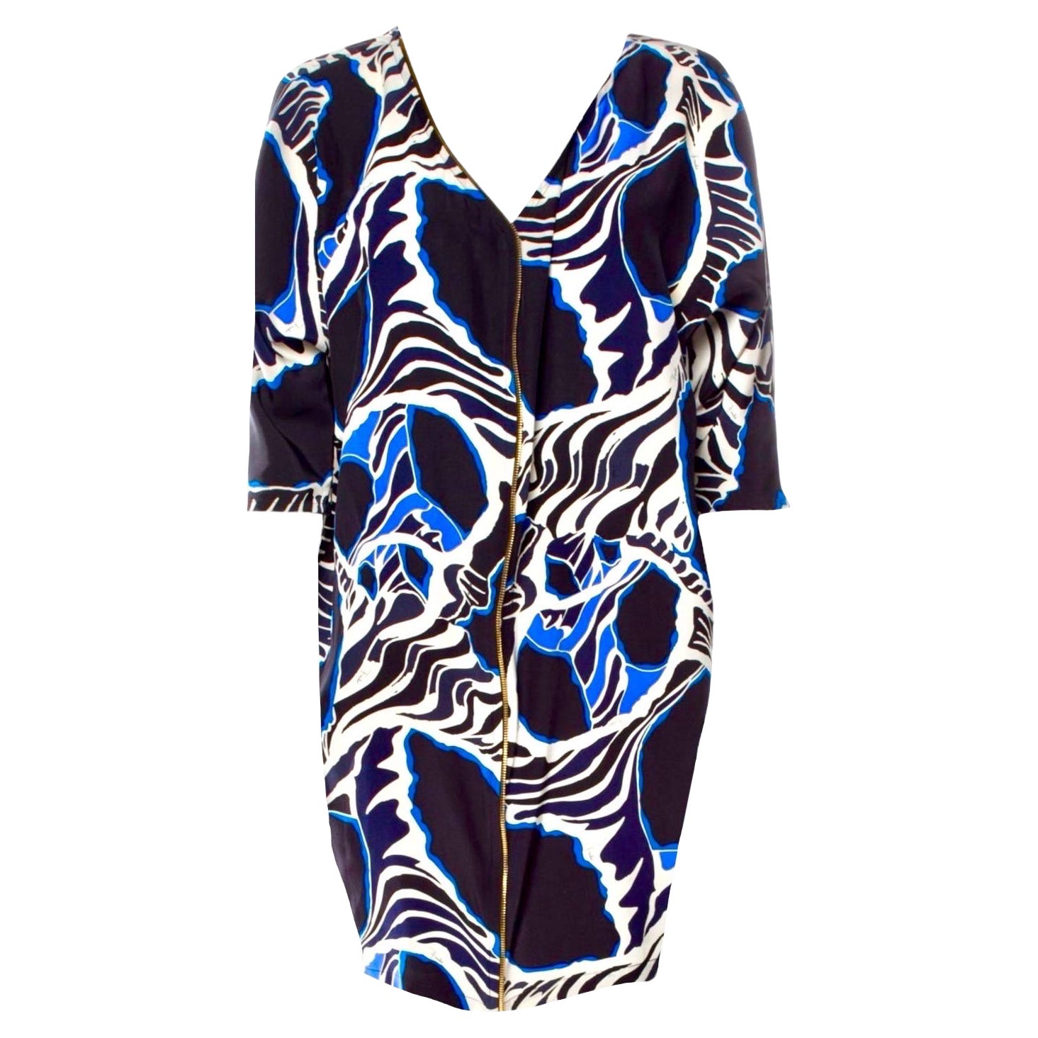 UNWORN Emilio Pucci Silk Signature Print Dress with Zip Details 40 For Sale
