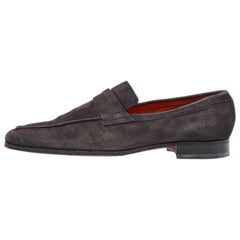 Santoni Grau Wildleder Penny Slip On Loafers Größe 43,5