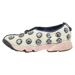 Dior Cream Mesh Embellished Fusion Sneakers Size 39.5