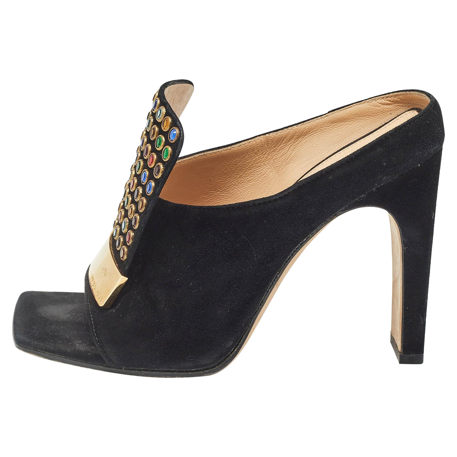 Sergio Rossi - Mules à talons noires SR1 avec cristaux, taille 36,5
