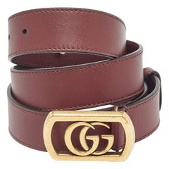 Gucci Burgundy Leather Framed Double G Buckle Belt 85 CM