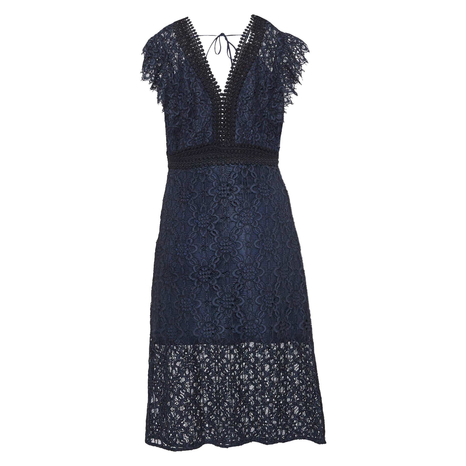Sandro Navy Blue Emeline Lace Midi Dress S For Sale