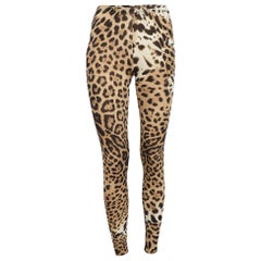 Roberto Cavalli Brown Leopard Print Jersey Legging S