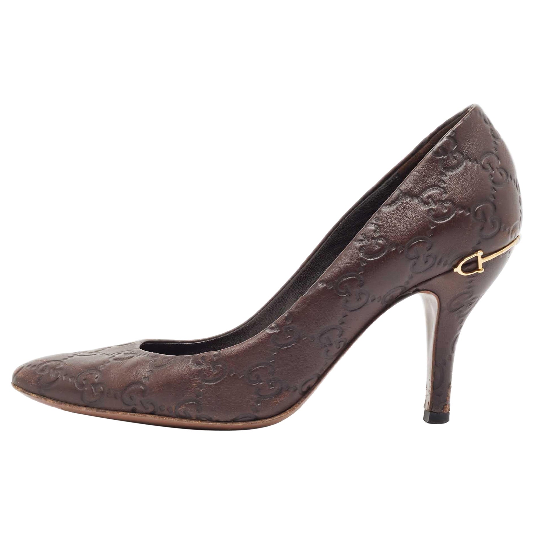 Gucci Brown Guccissima Leather Pointed Toe Pumps Size 36.5