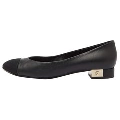 Chanel Black Leather and Canvas CC Cap Toe Ballet Flats Size 39