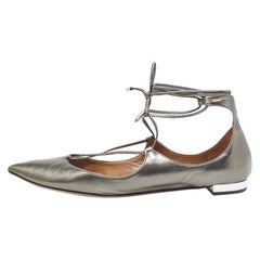 Aquazzura in pelle metallizzata Christy Ankle Wrap Ballet Flats Taglia 38.5