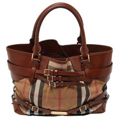 Burberry Beige/Brown House Check Canvas and Leather Medium Bridle Lynher Tote