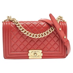 Chanel Red Quilted Leather Medium Boy Flap Bag