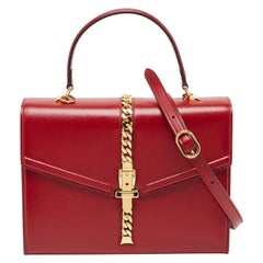 Gucci Red Leather Sylvie 1969 Top Handle Bag