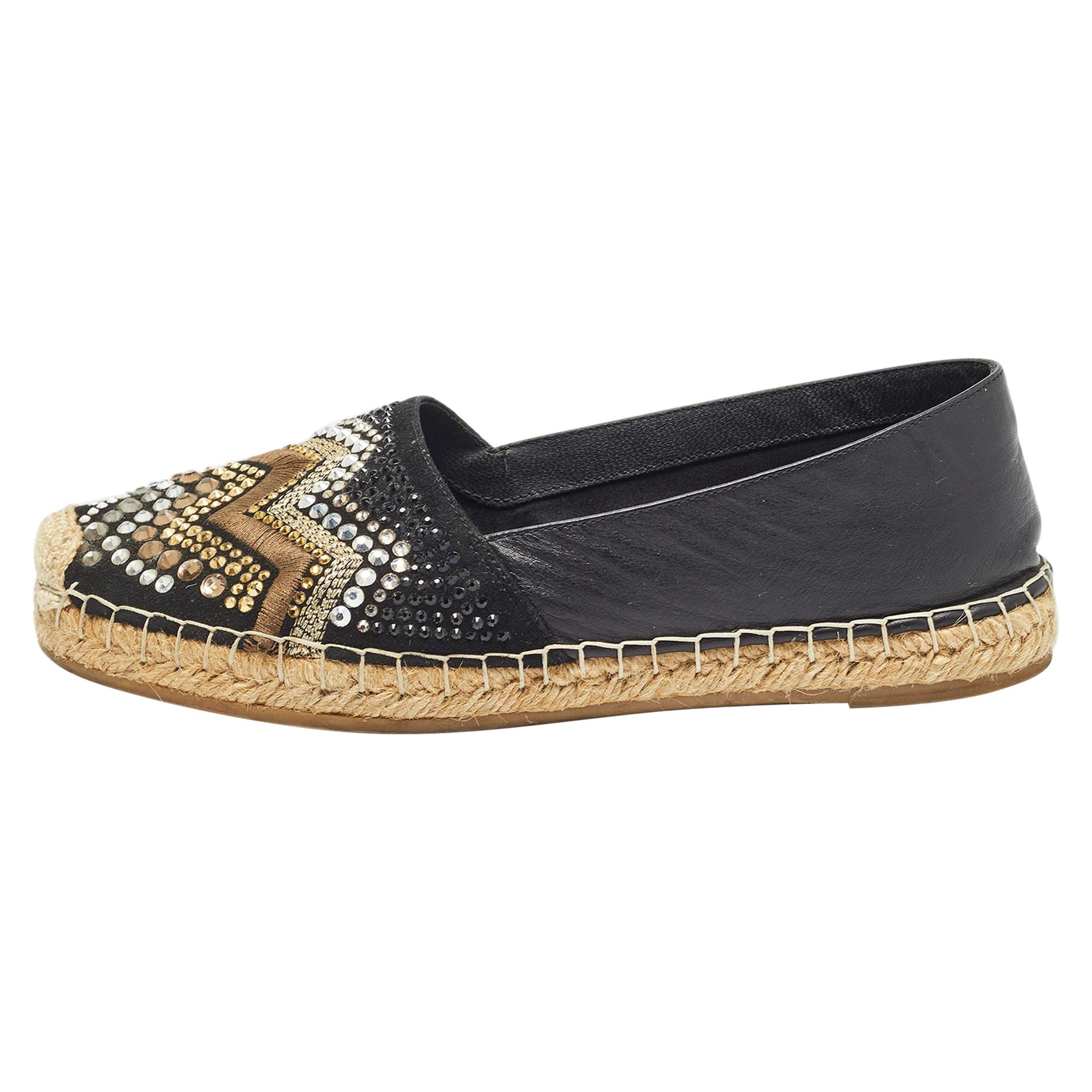 Le Silla - Pelle nera e pelle scamosciata impreziosita - Appartamenti Espadrille Taglia 37 in vendita