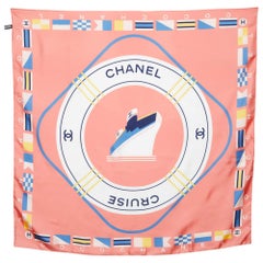 Chanel Coral Pink Chanel Cruise Print Silk Square Scarf