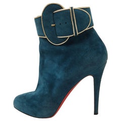 Christian Louboutin Blue Suede Trottinette Ankle Boots Size 41
