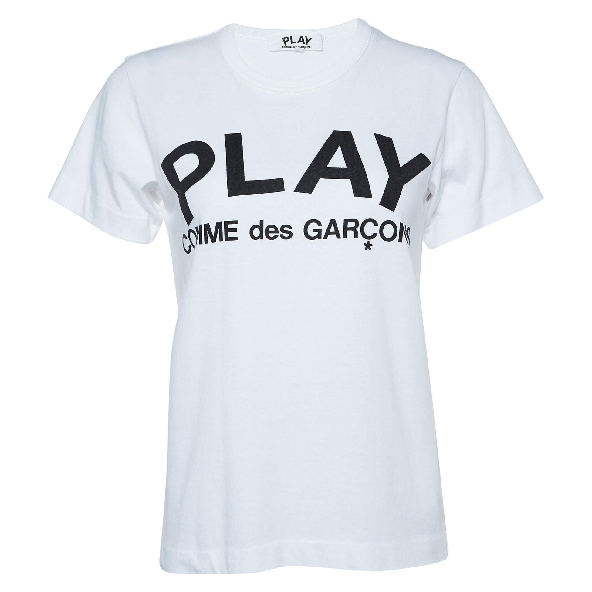 Comme Des Garcons Play White Logo Print Cotton Crew Neck T-Shirt L in vendita