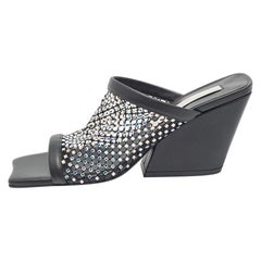 Stella McCartney Black Faux Leather and Mesh  Slide Sandals Size 36.5