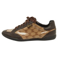 Gucci Brown/Beige GG Crystal Canvas and Leather Low Top Sneakers Size 39.5