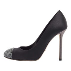 Sergio Rossi Negro/Gris Satén Cristal Embellished Peep Toe Pumps Talla 38.5