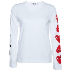 Comme des Garcons Play White Logo Print Cotton Long Sleeve T-Shirt M