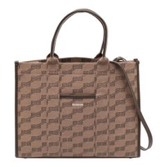Bolso mediano de lona y cuero con monograma BB beige/marrón de Balenciaga