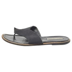 Manolo Blahnik Black Canvas Thong Flat Slides Size 37.5