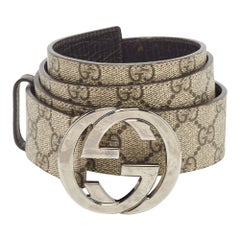 Gucci Beige/Brown GG Supreme Canvas Interlocking G Buckle Belt 100CM