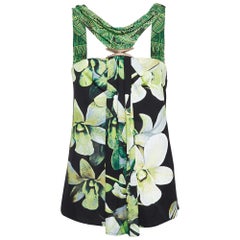 Haut Roberto Cavalli imprimé floral vert avec broche, taille M