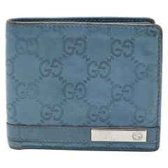 Gucci Blue Guccissima Leather Metal Bar Bifold Wallet