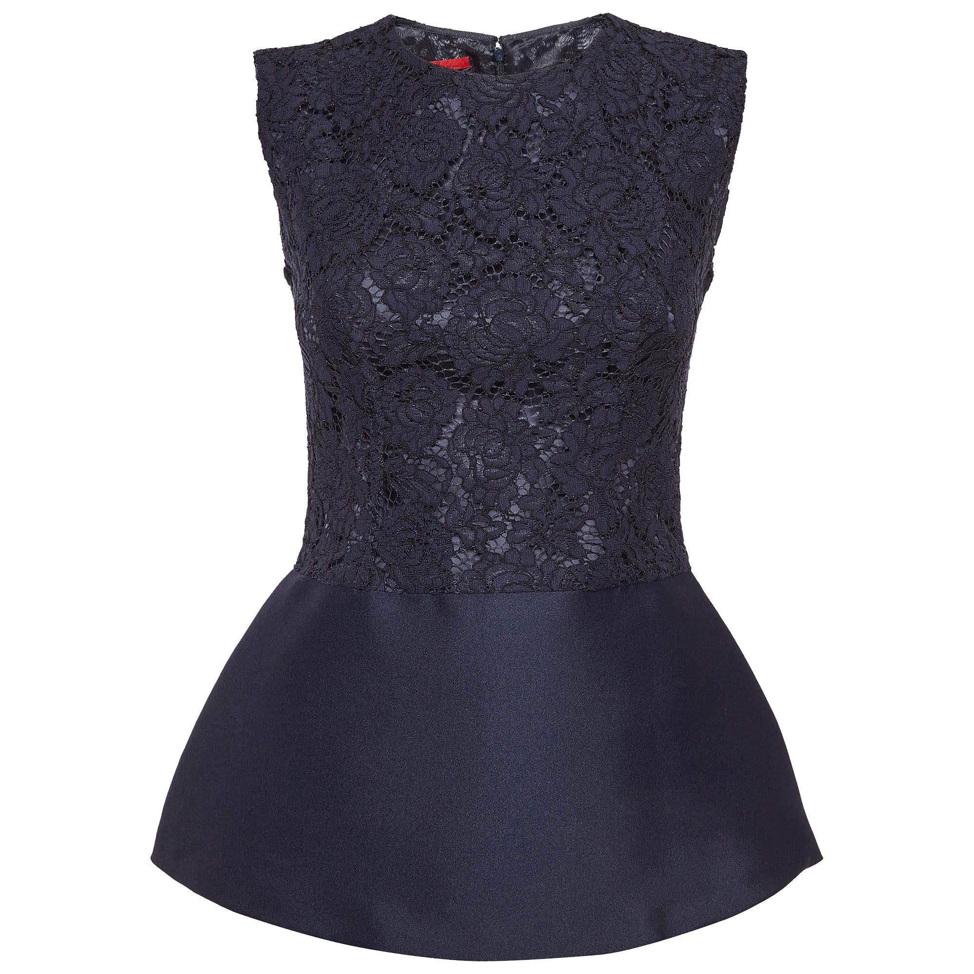 CH Carolina Herrera Blue Lace and Crepe Peplum Top S For Sale