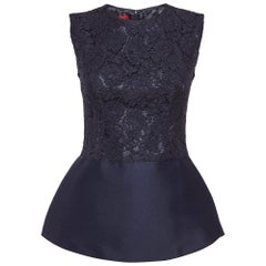 CH Carolina Herrera Blaues Schößchen-Top aus Spitze und Krepp S