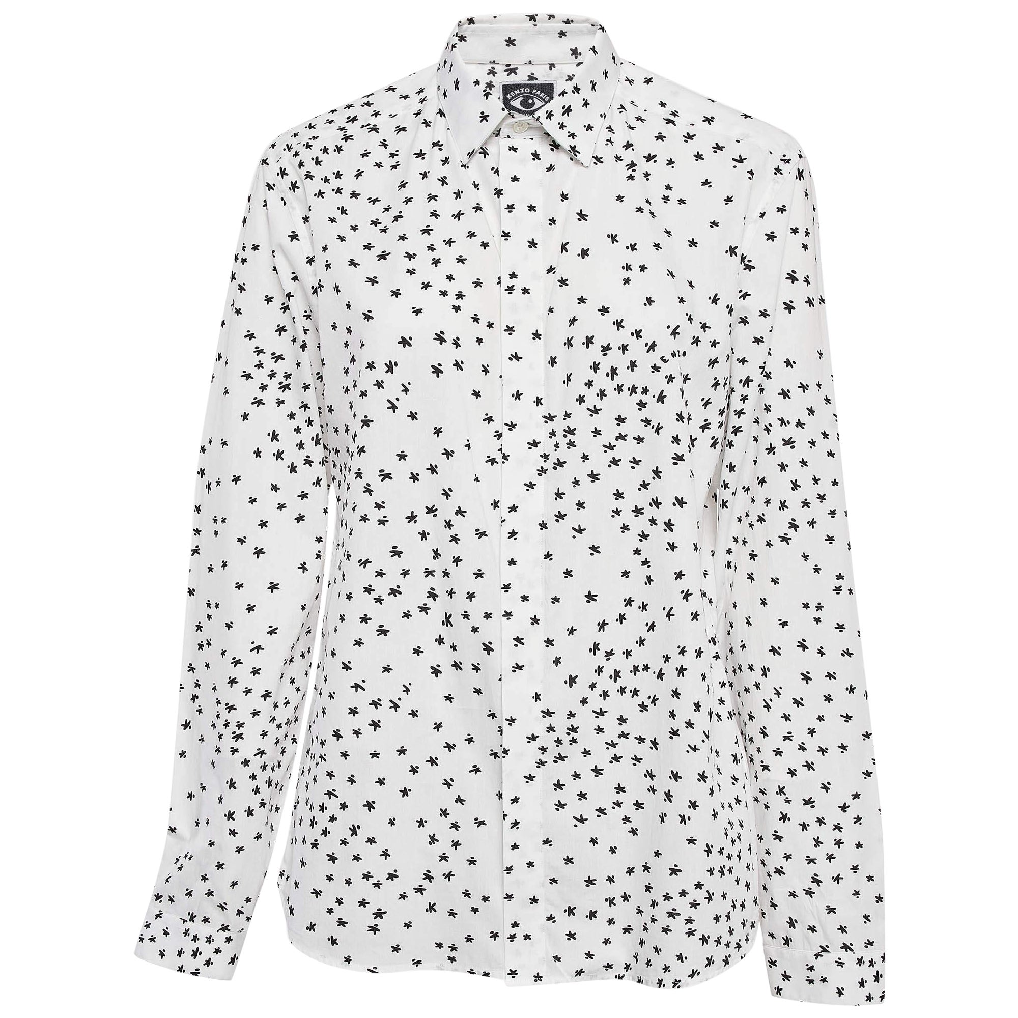 Kenzo White All-Over Print Cotton Shirt L For Sale