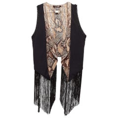 Roberto Cavalli Cardigan nero in maglia e seta con nappe M.