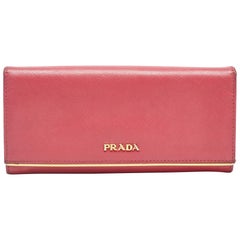 Prada Pink Saffiano Leather Metal Flap Continental Wallet