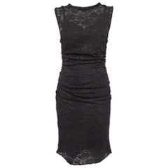 Dolce & Gabbana Black Lace Ruched Mid Dress M