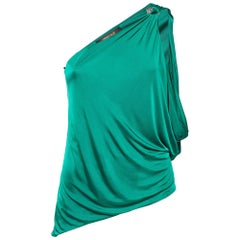 Roberto Cavalli Green Brooch Loop One Shoulder Top M