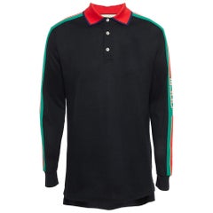 Gucci Black Side Stripe Cotton Pique Long Sleeve Polo T-Shirt M