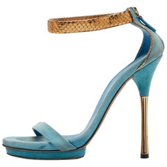 Gucci Blue Suede Kelis Ankle Strap Sandals Size 38