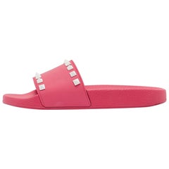 Valentino Pink Rubber Rockstud Flat Slide Size 36