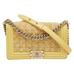 Chanel Yellow Quilted Tweed and Leather Medium Boy Flap Bag