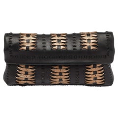 Elie Tahari Black/Metal Leather Foldover Clutch