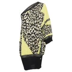 Roberto Cavalli  Top asymétrique en soie imprimée jaune M.