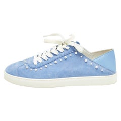 Stuart Weitzman, scarpe da ginnastica in pelle scamosciata blu con pera impreziosita, taglia 39,5