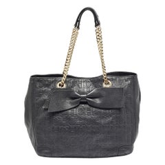 Carolina Herrera Black Monogram Embossed Leather Audrey Tote