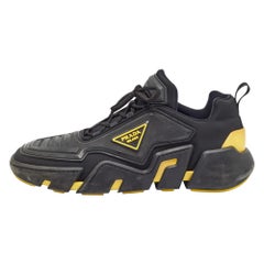 Prada Black/Yellow Techno Fabric and Rubber Low Top Sneakers Size 45